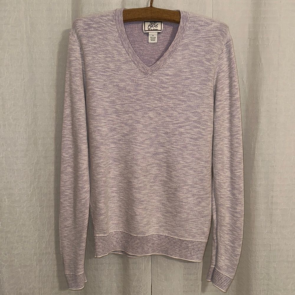 Jos.A.Bank M Lavender Heathered Knit V-Neck Cotton Blend Pullover Sweater